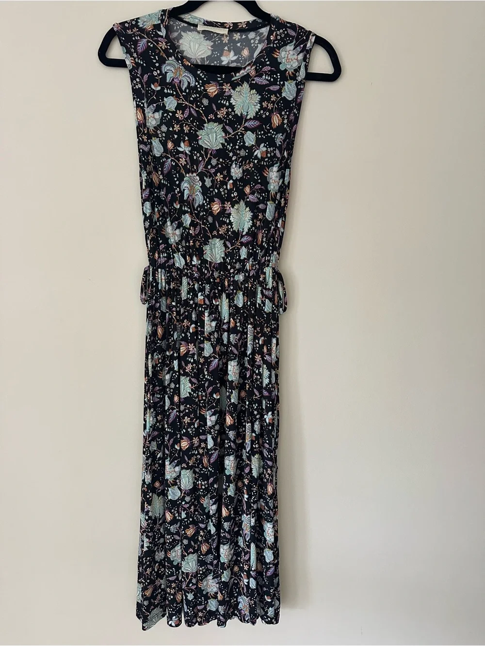 Ulla Johnson Black Floral Midi Dress with Multicolor Blossoms